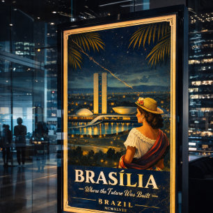 Brasília Brazilië Vintage Reisposter Nacht Poster