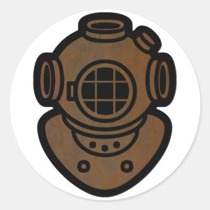 Brass Diving Helmet Ronde Sticker