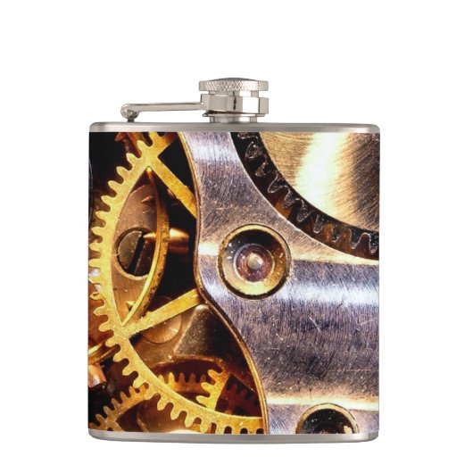 Brass Steampunk Gears Flask Groomsmen Gift Heupfles (Voorkant)