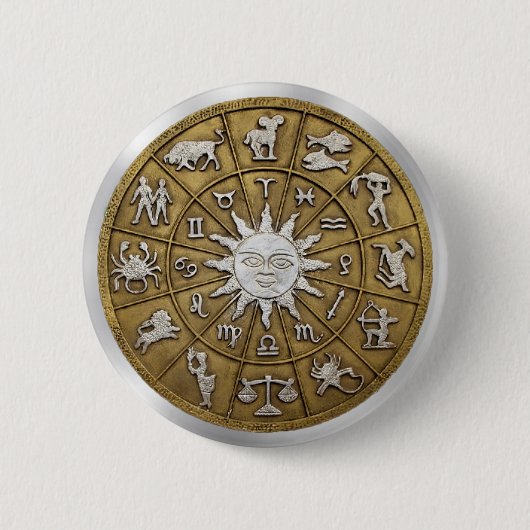 Brass Zodiac Wheel Ronde Button 5,7 Cm (Voorkant)