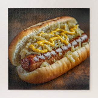 Bratwurst Sausage with Mustard and Sauerkraut Legpuzzel