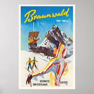 Braunwald Suisse Affiche de ski vintage - Encadrée