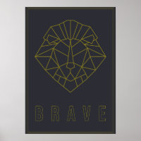 Brave affiche d'affirmation d'un lion origami jaun