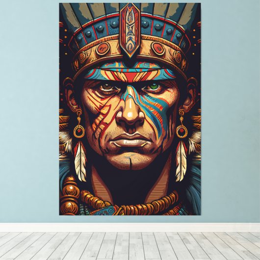 Brave and Bold: De Aztec Warrior Rises Canvas Afdruk (Insitu (Houten vloer))