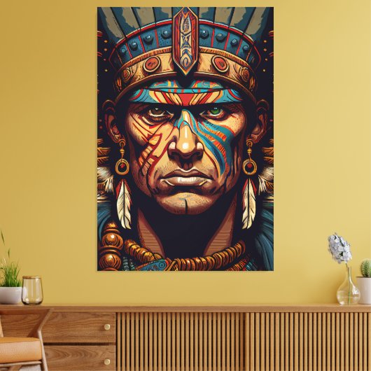 Brave and Bold: De Aztec Warrior Rises Canvas Afdruk (Insitu (Woonkamer))