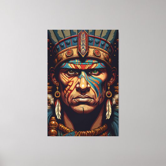 Brave and Bold: De Aztec Warrior Rises Canvas Afdruk (Voorkant)