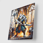 Brave Cat Knight in een middeleeuwse setting Vierkante Klok (Hoek)