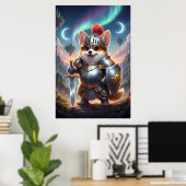 Brave Corgi Knight | Fantasy Cute Armor Art Poster (Thuiskantoor)