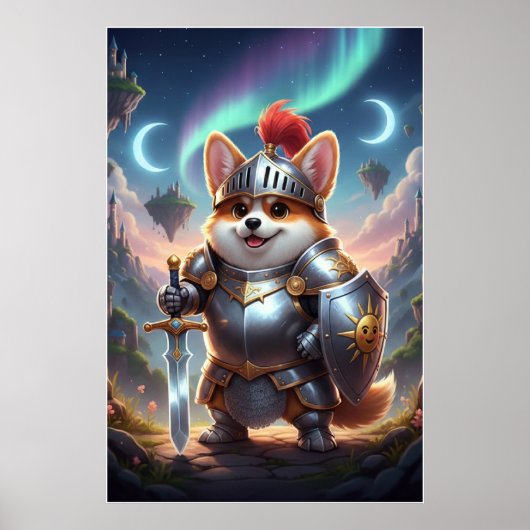 Brave Corgi Knight | Fantasy Cute Armor Art Poster (Voorkant)