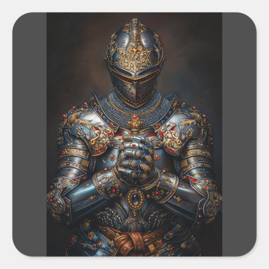 Brave Medieval Knight Vierkante Sticker (Voorkant)