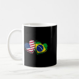 Brazil Amerikaanse Vlag Hart Braziliaans Amerikaan Koffiemok