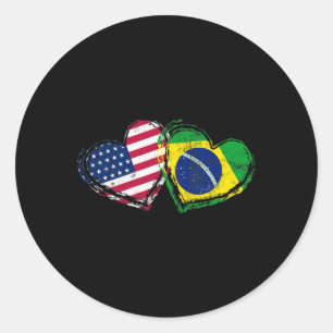 Brazil Amerikaanse Vlag Hart Braziliaans Amerikaan Ronde Sticker