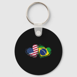 Brazil Amerikaanse Vlag Hart Braziliaans Amerikaan Sleutelhanger