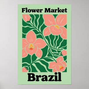 Brazil Flower Market Perzik Orchidee Tropisch Poster
