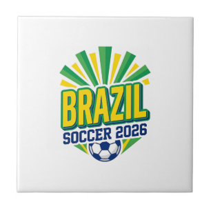 Brazil Voetbal 2026 Voetbal Vet Land Typografie  Tegeltje