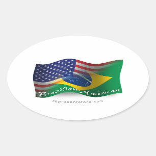 Braziliaans-Amerikaanse golfvlag Ovale Sticker