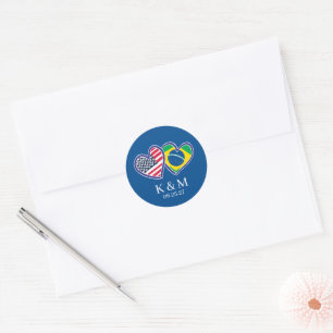 Braziliaans Amerikaanse Hart Vlaggen Ronde Sticker