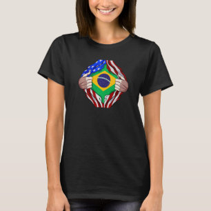 Braziliaans Erfgoed Brazilië Roots USA Vlag DNA Vi T-shirt
