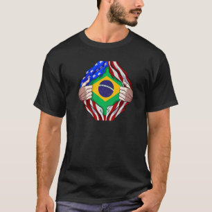 Braziliaans erfgoed Roots USA Flag DNA Vinta T-shirt