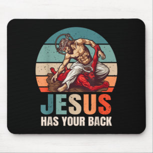 Braziliaans Jiu Jitsu Jezus Staat Achter Je Retro Muismat