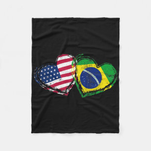 Braziliaanse Amerikaanse Vlag Hart Braziliaanse Am Fleece Deken