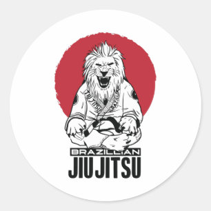 Braziliaanse Jiu Jitsu Lion Red Sunset Ronde Sticker