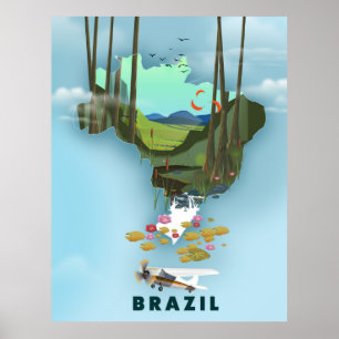 Braziliaanse kaart Illustratieve reisposter Poster