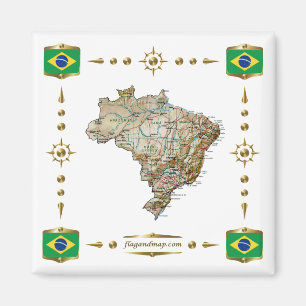 Braziliaanse kaart + vlaggen magneet