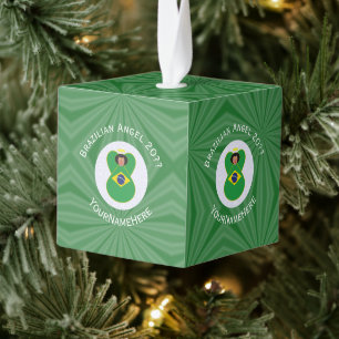 Braziliaanse Kerstengel Vlag Gepersonaliseerd  Kubus Ornament