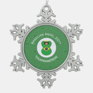 Braziliaanse Kerstengel Vlag Persoonlijk  Tin Sneeuwvlok Ornament