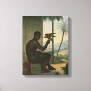 Braziliaanse neger met tropische vogel canvas afdruk