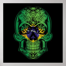 Braziliaanse schedel en Rozen vlag Poster