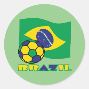 Braziliaanse Vlag Brazilië Voetbal Ronde Sticker