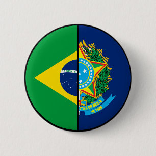 Braziliaanse vlag en wapenschild ronde button 5,7 cm