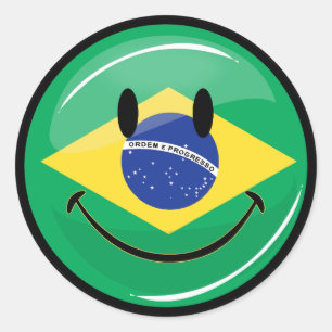 Braziliaanse vlag glimlachen ronde sticker