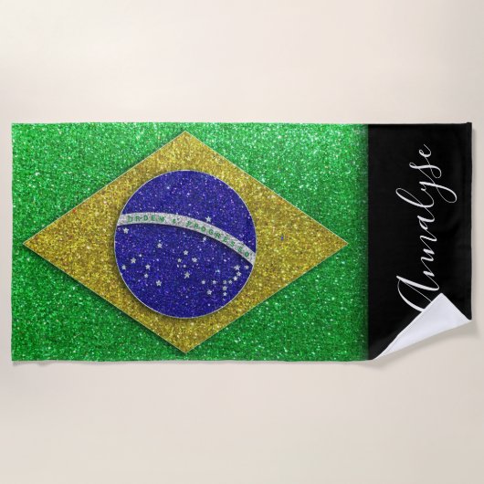 Braziliaanse vlag Glitter Summer Pool Party Strandlaken (Voorkant)