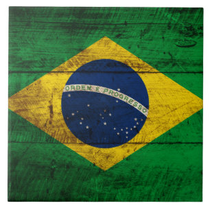 Braziliaanse vlag op oude houtnerf tegeltje