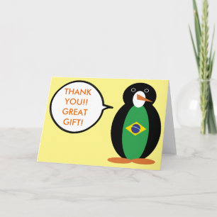 Braziliaanse Vlag Pratende Mevrouw Pinguïn Persoon Bedankkaart