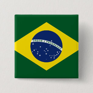 Braziliaanse vlag vierkante button 5,1 cm