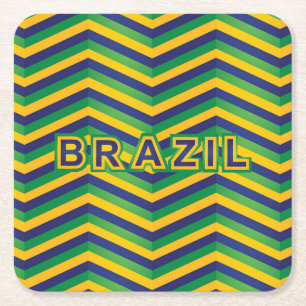 Braziliaanse vlaggenkleuren, kool en kleurrijk vierkante kartonnen onderzetter
