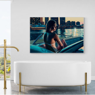 Braziliaanse vrouw op een jacht op Sunset Painting Poster