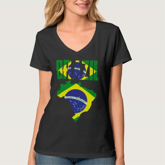 Brazilian Brazil Country Map Flag T-shirt (Voorkant)
