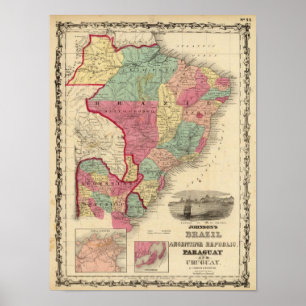 Brazilië, Argentinië, Paraguay en Uruguay Poster