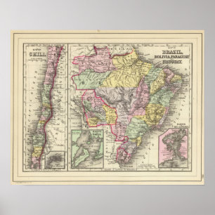 Brazilië, Bolivia, Paraguay, Uruguay Poster