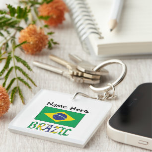 Brazilië Braziliaanse Vlag Gepersonaliseerde Naam  Sleutelhanger
