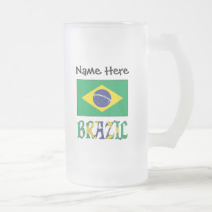 Brazilië en de Braziliaanse vlag met jouw naam Matglas Bierpul