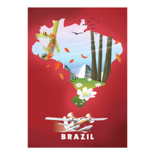 Brazilië geïllustreerde reisposter. foto afdruk