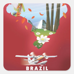 Brazilië heeft reisposter geïllustreerd. vierkante sticker