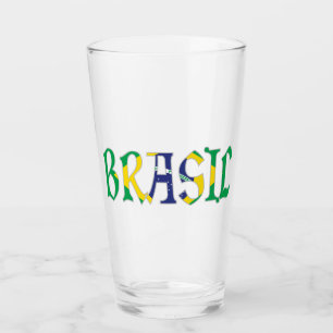 Brazilië in het Portugees in vlagkleuren Glas