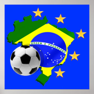 Brazilië kaart 5 sterren voetbal cadeaus poster